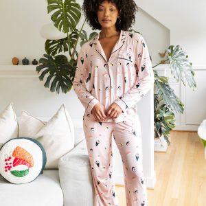 Long-Sleeved Women's Pajama Set in Blush Sushi