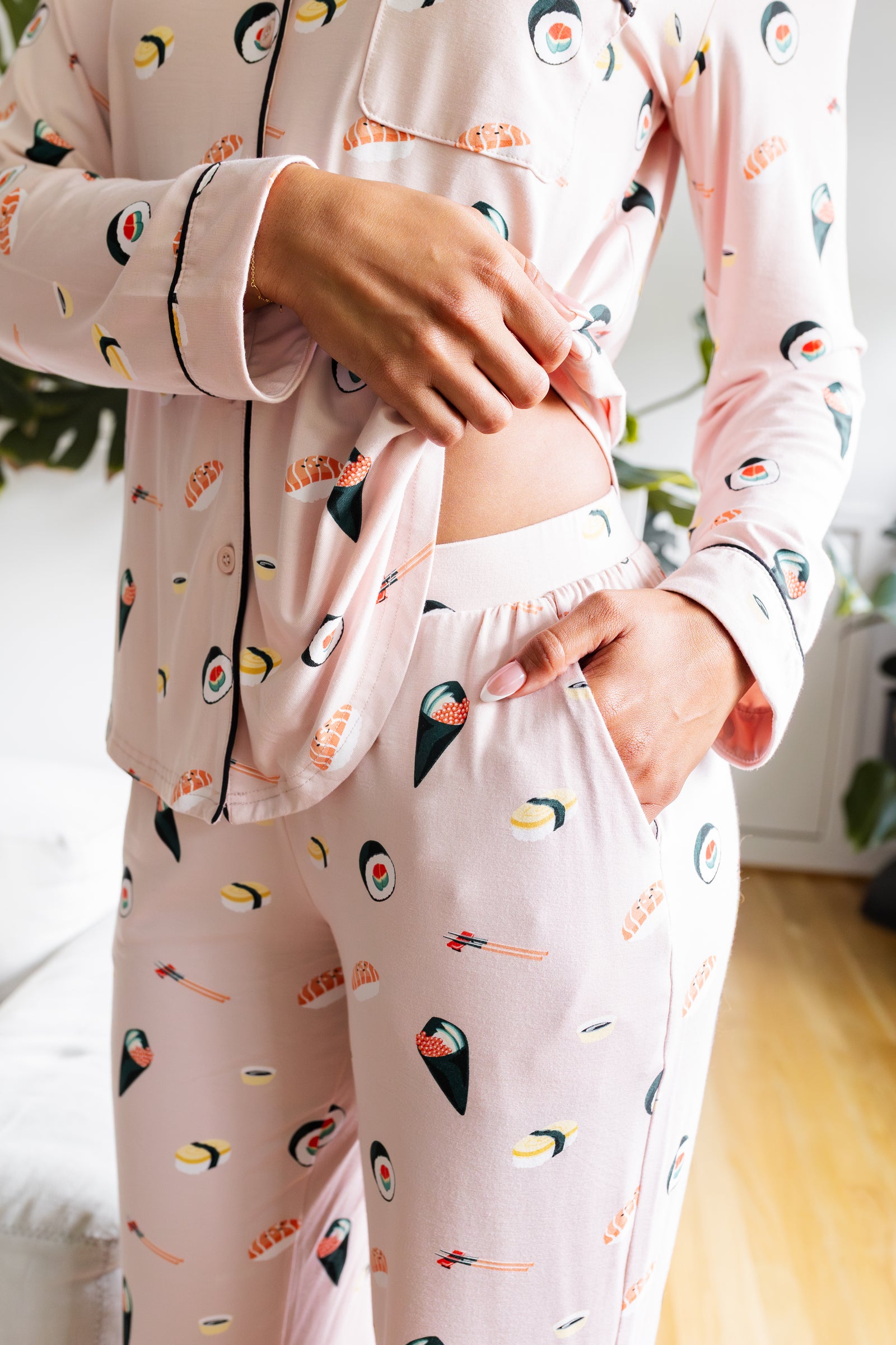 Long-Sleeved Women's Pajama Set in Blush Sushi - Image 4