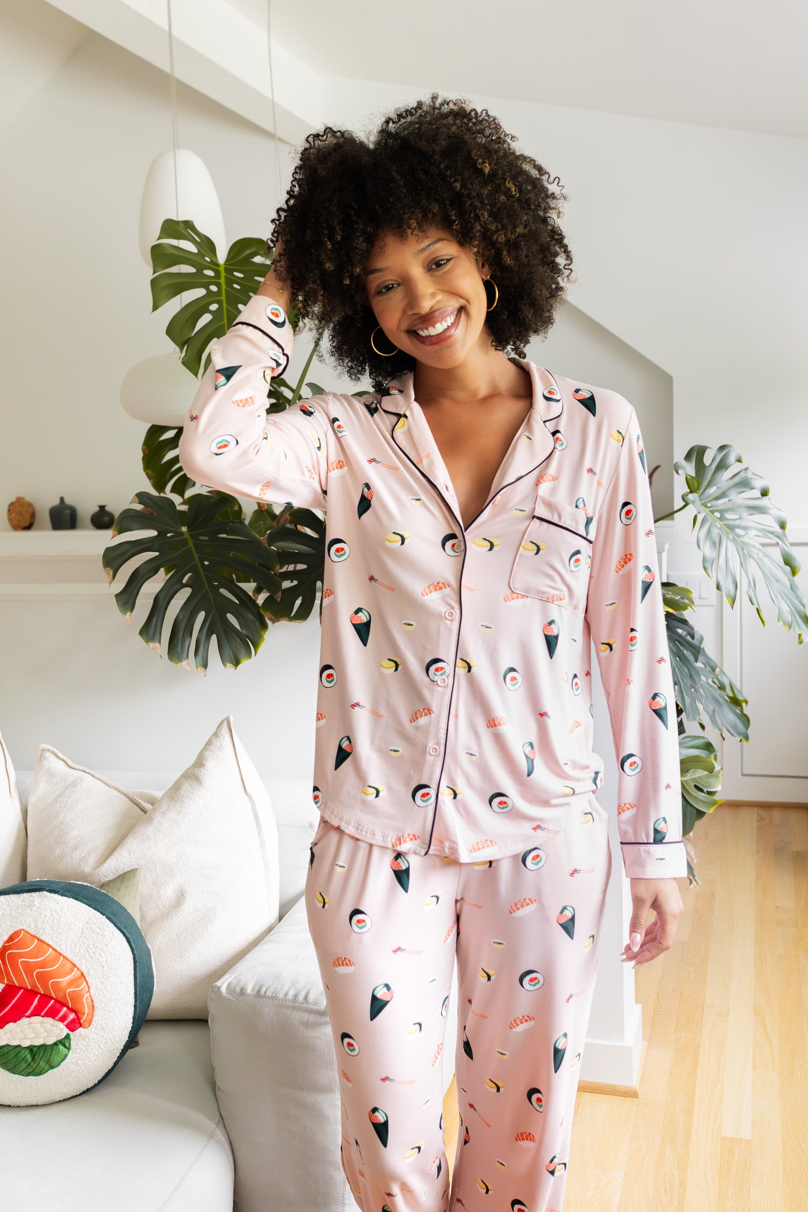 Long-Sleeved Women's Pajama Set in Blush Sushi - Image 5