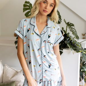 Women's Short Sleeve Pajama Set in Ice Sushi
