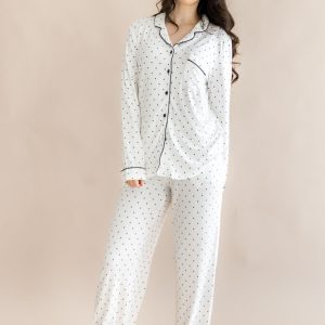 Long-Sleeved Women's Pajama Set in Midnight Polka Dot