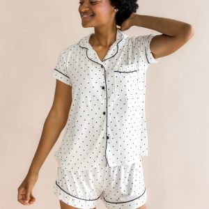 Women's Short Sleeve Pajama Set in Midnight Polka Dot