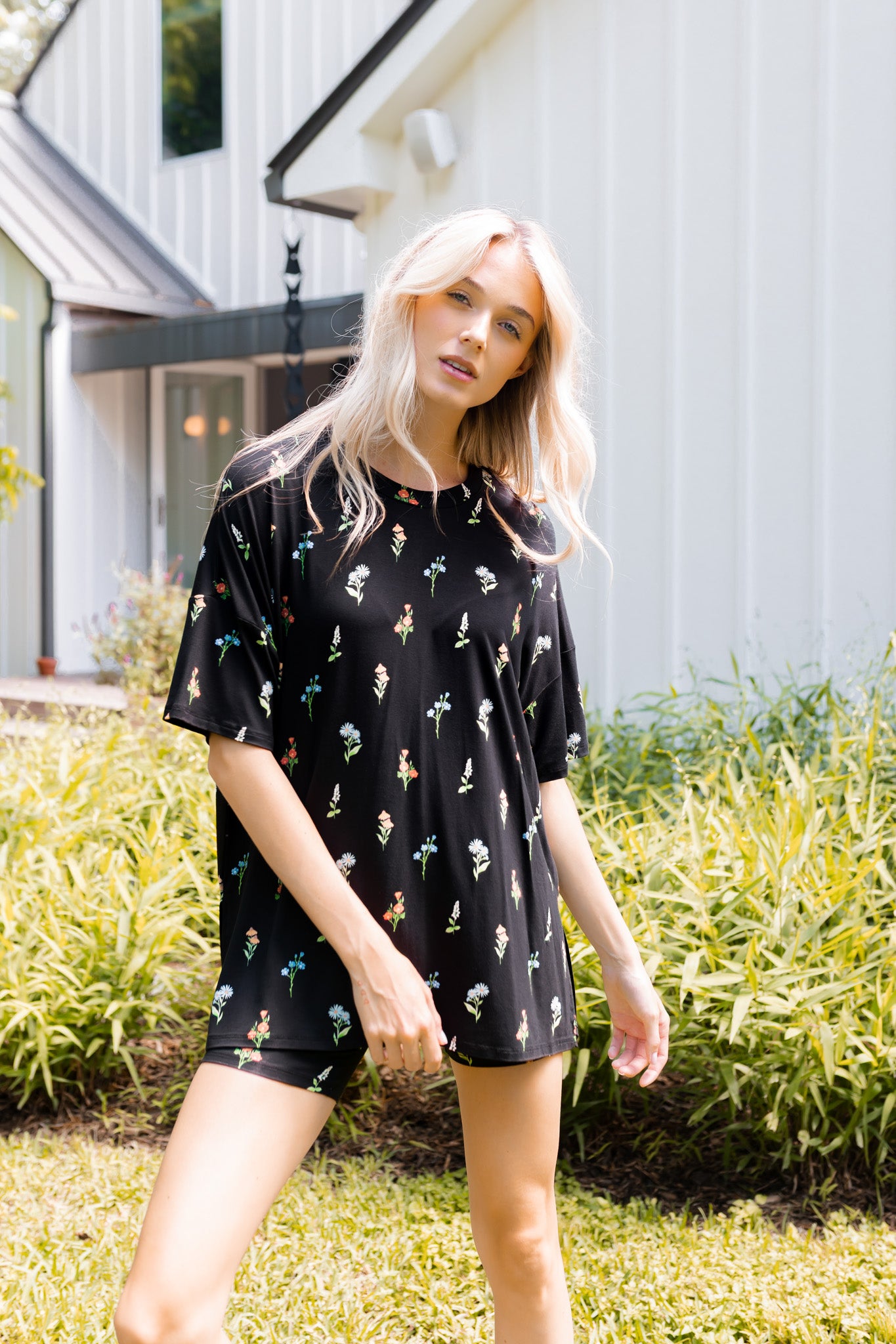 Women’s Biker Short Set in Midnight Wildflower - Image 3