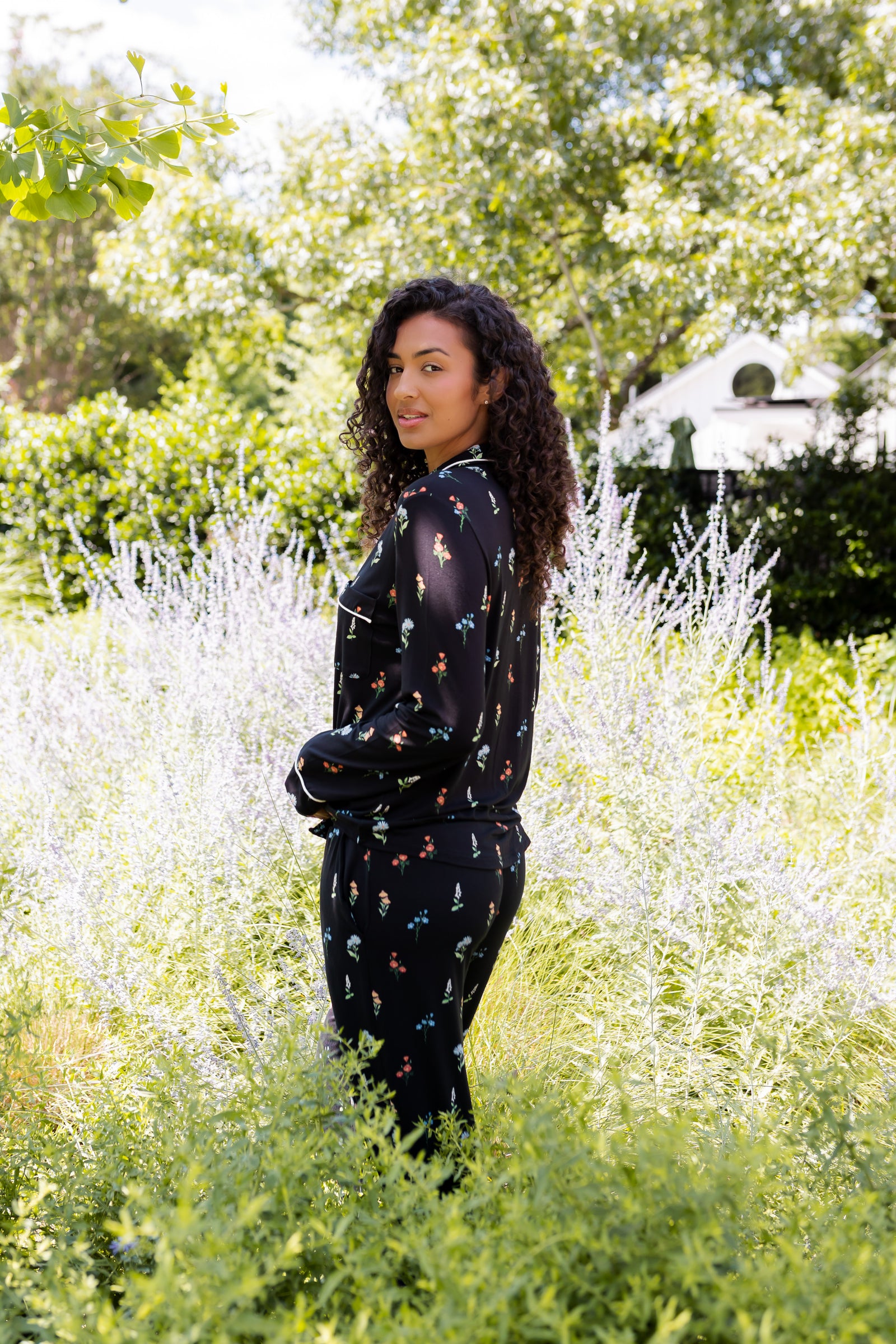 Long-Sleeved Women's Pajama Set in Midnight Wildflower - Image 6