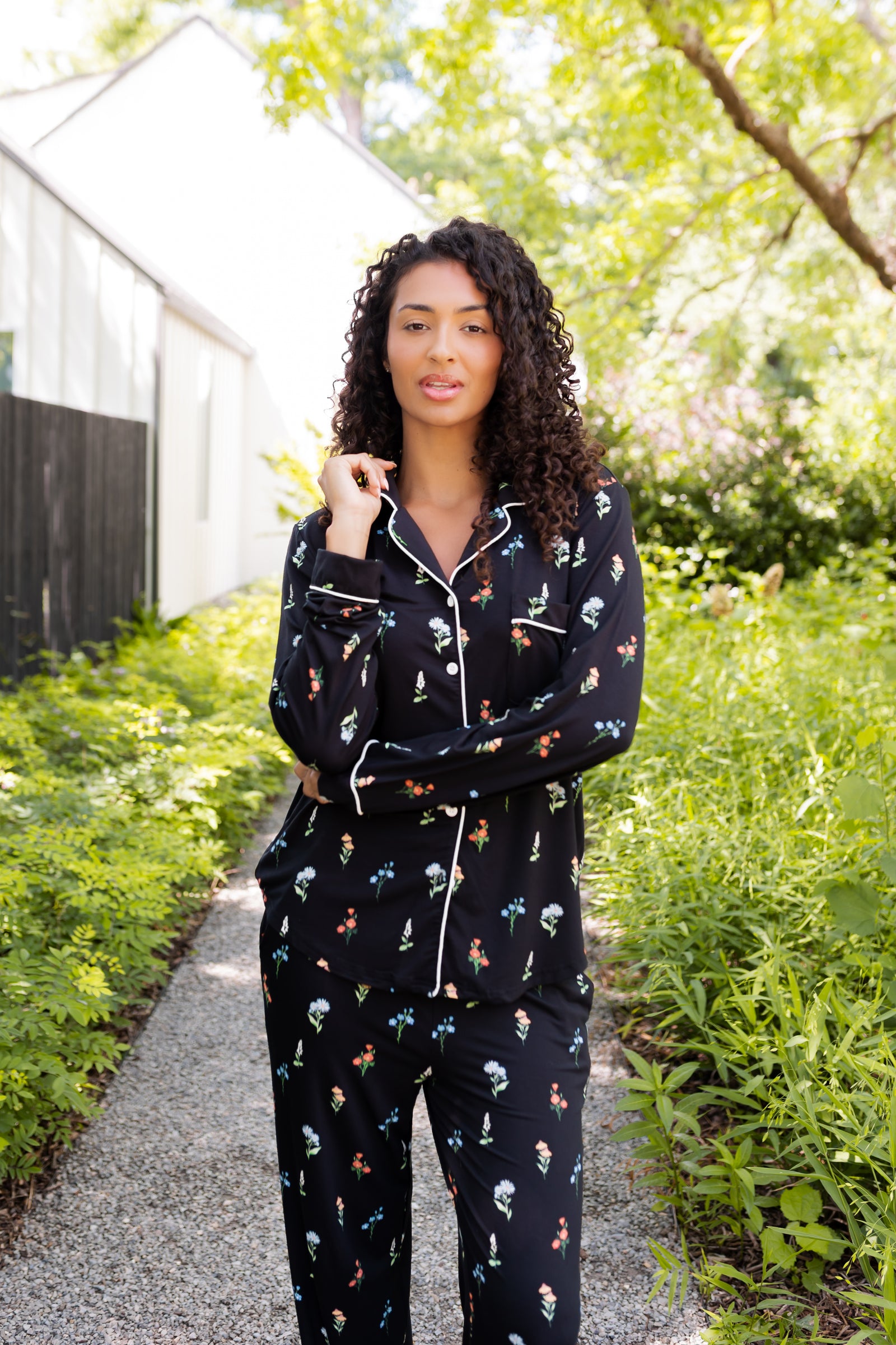 Long-Sleeved Women's Pajama Set in Midnight Wildflower - Image 5