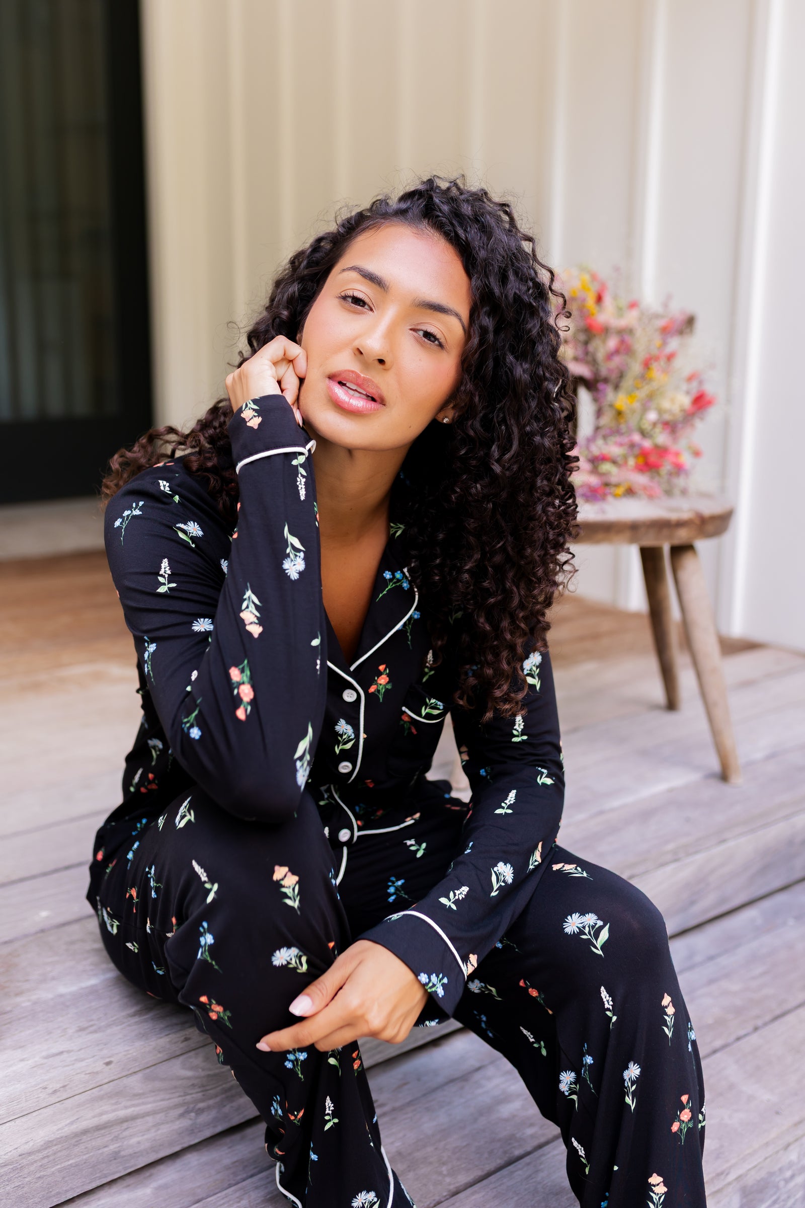 Long-Sleeved Women's Pajama Set in Midnight Wildflower - Image 4