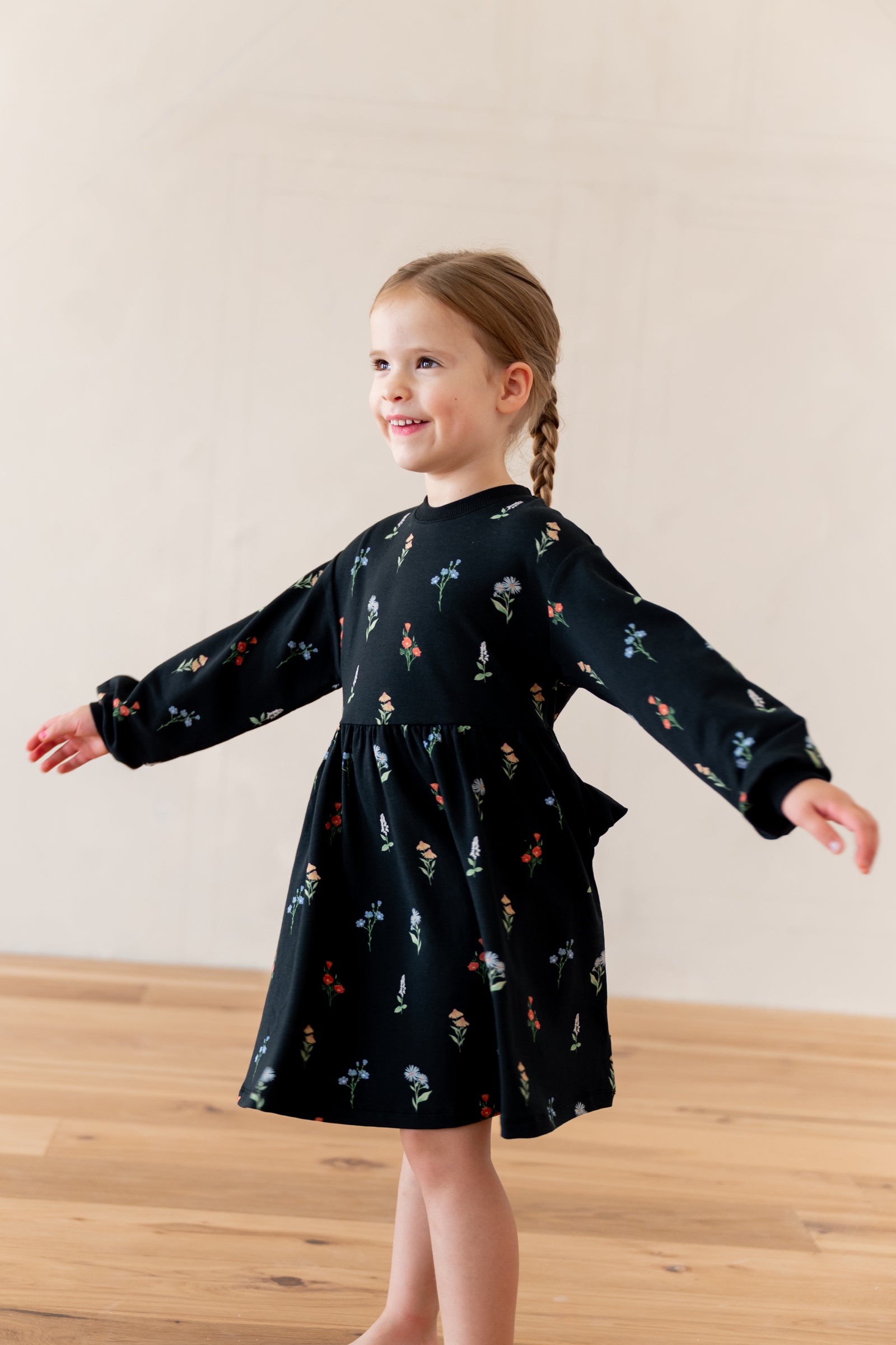 Long Sleeve Skater Dress in Midnight Wildflower - Image 3