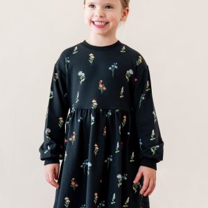 Long Sleeve Skater Dress in Midnight Wildflower