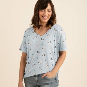 Women's Oversized V-Neck Tee in Mallard Duck