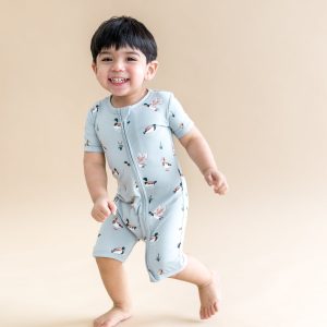 Zipper Shortall Romper in Mallard Duck