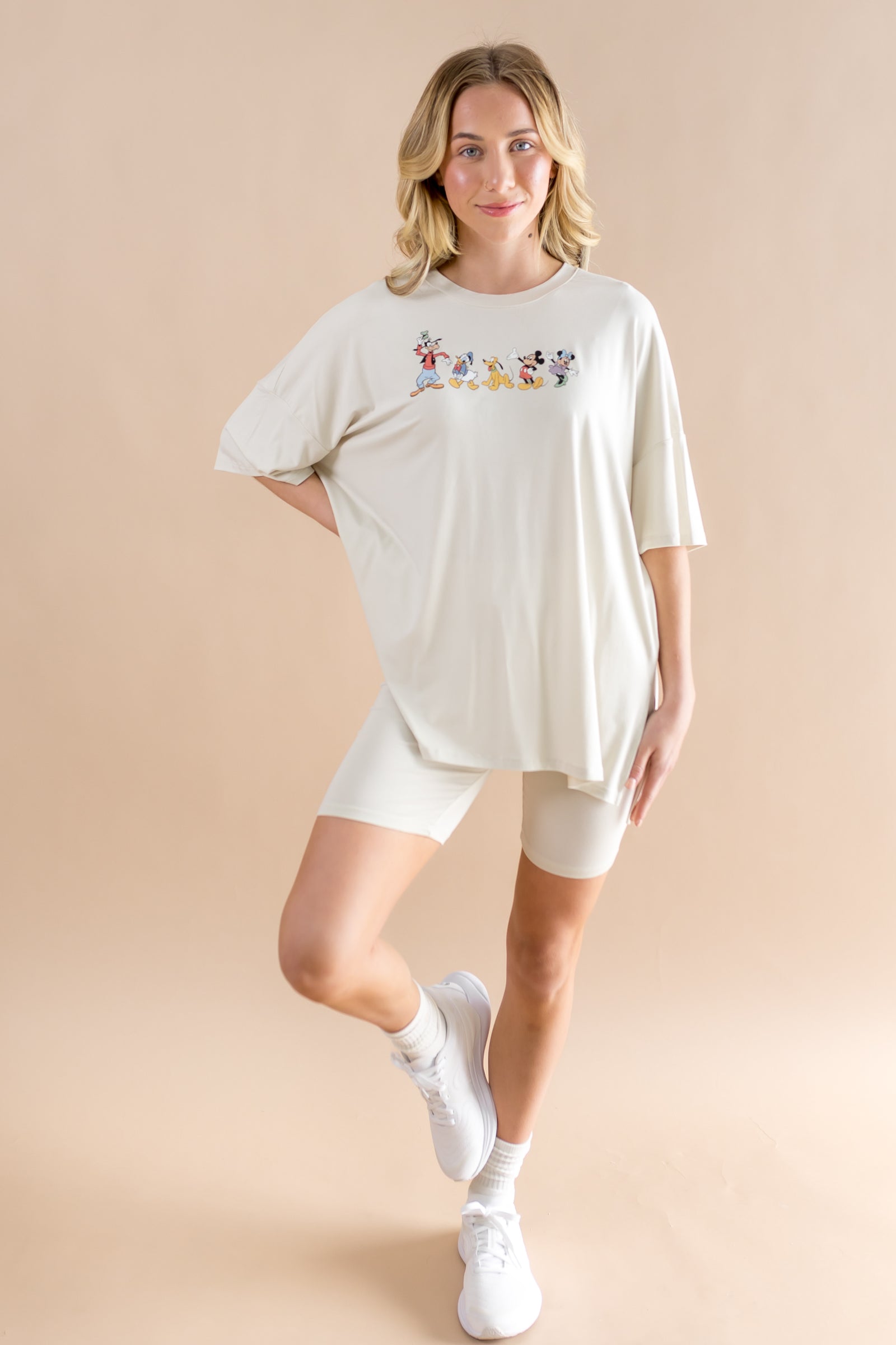Women’s Biker Short Set in Mickey and Friends on Ecru - Image 4