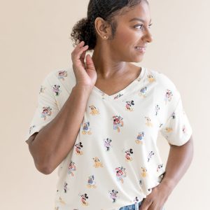 Women's Oversized V-Neck Tee in Mickey Mouse and Friends