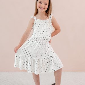 Smocked Dress in Midnight Polka Dot