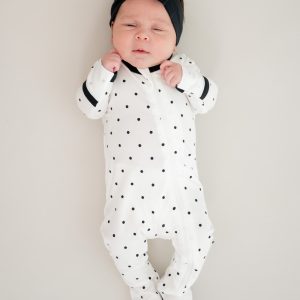Zippered Footie in Midnight Polka Dot