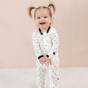 Zippered Romper in Midnight Polka Dot