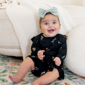 Long Sleeve Twirl Bodysuit Dress in Midnight Wildflower