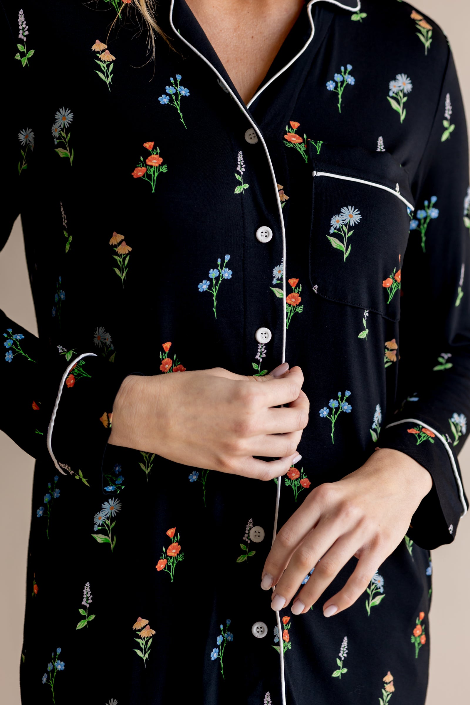 Long Sleeve Women’s Nightshirt in Midnight Wildflower - Image 2