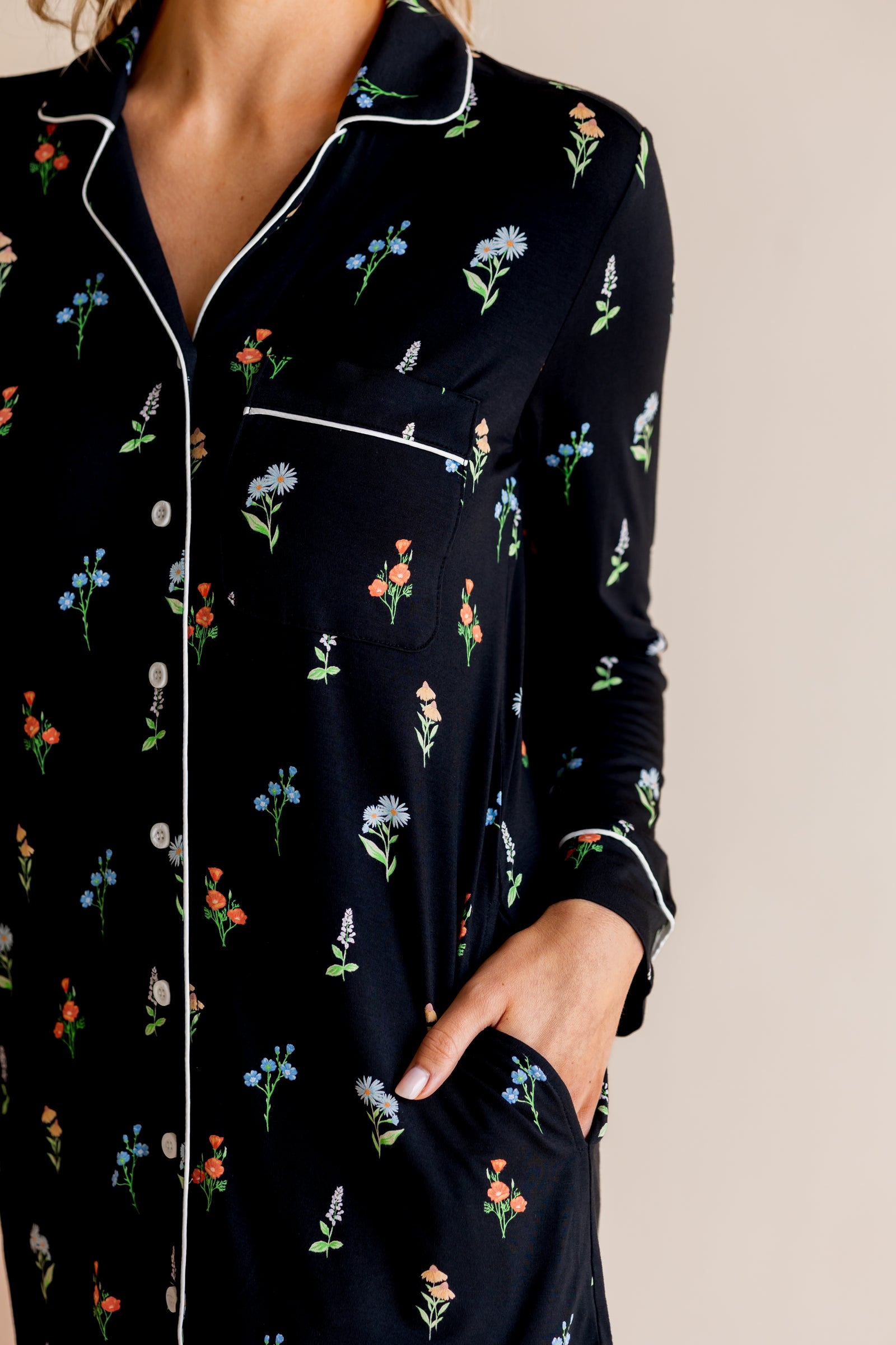 Long Sleeve Women’s Nightshirt in Midnight Wildflower - Image 3