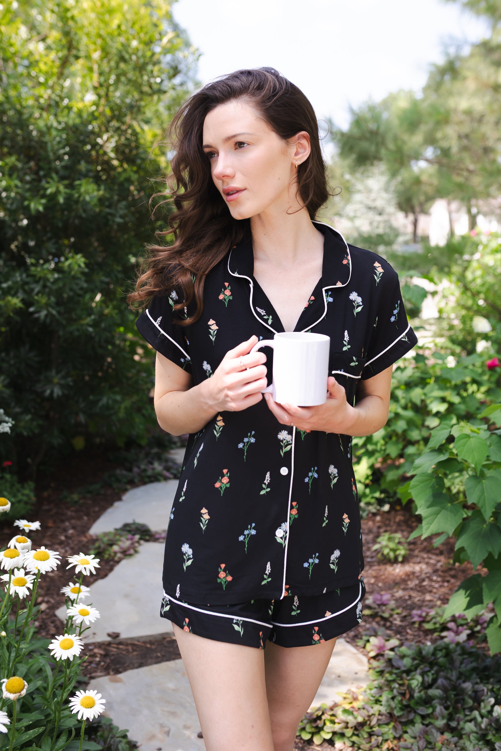 Women's Short Sleeve Pajama Set in Midnight Wildflower - Image 2