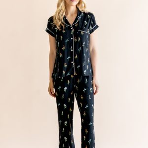 Women's Short Sleeve Cropped Pajama Set in Midnight Wildflower