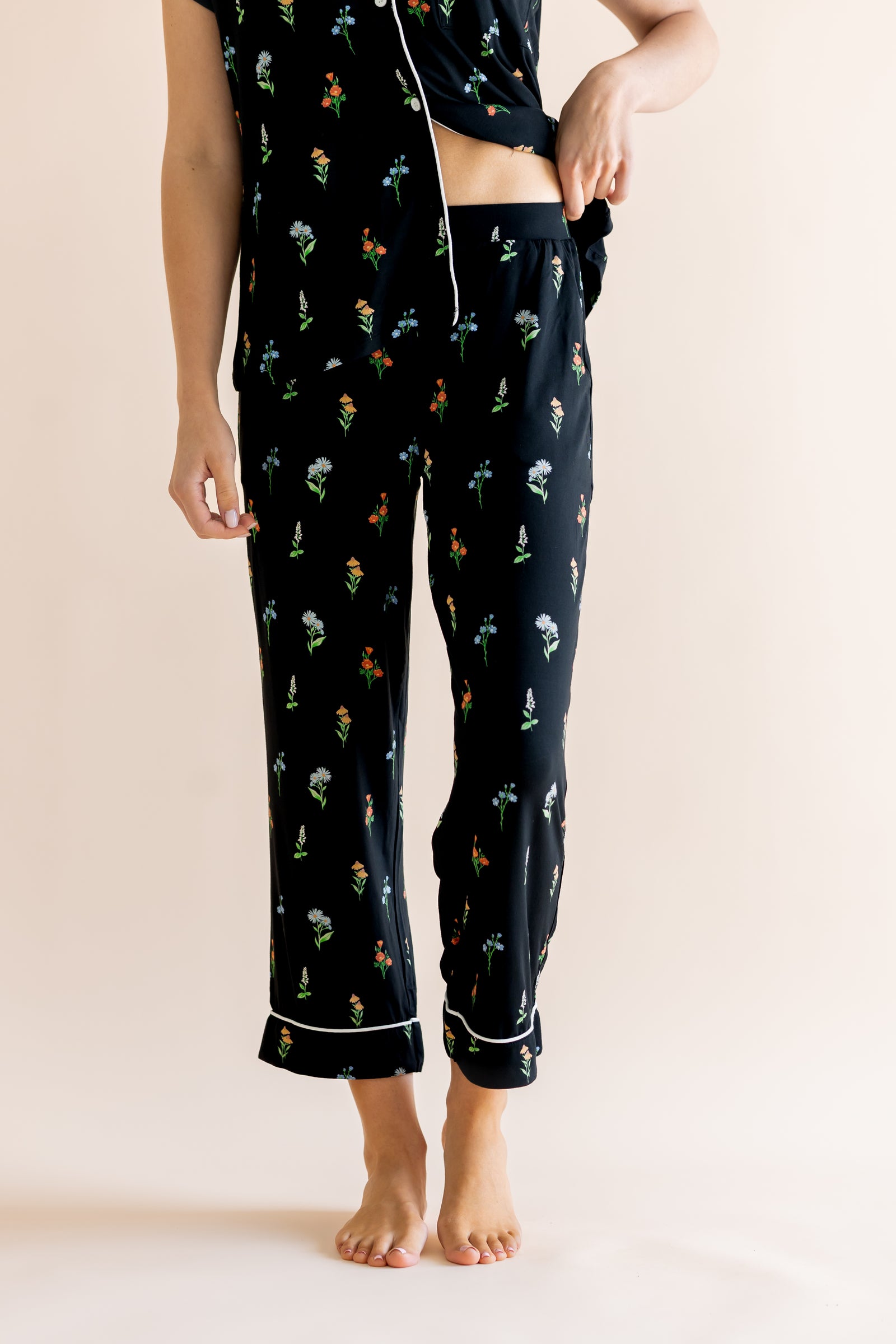 Women's Short Sleeve Cropped Pajama Set in Midnight Wildflower - Image 3