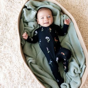 Zippered Footie in Midnight Wildflower