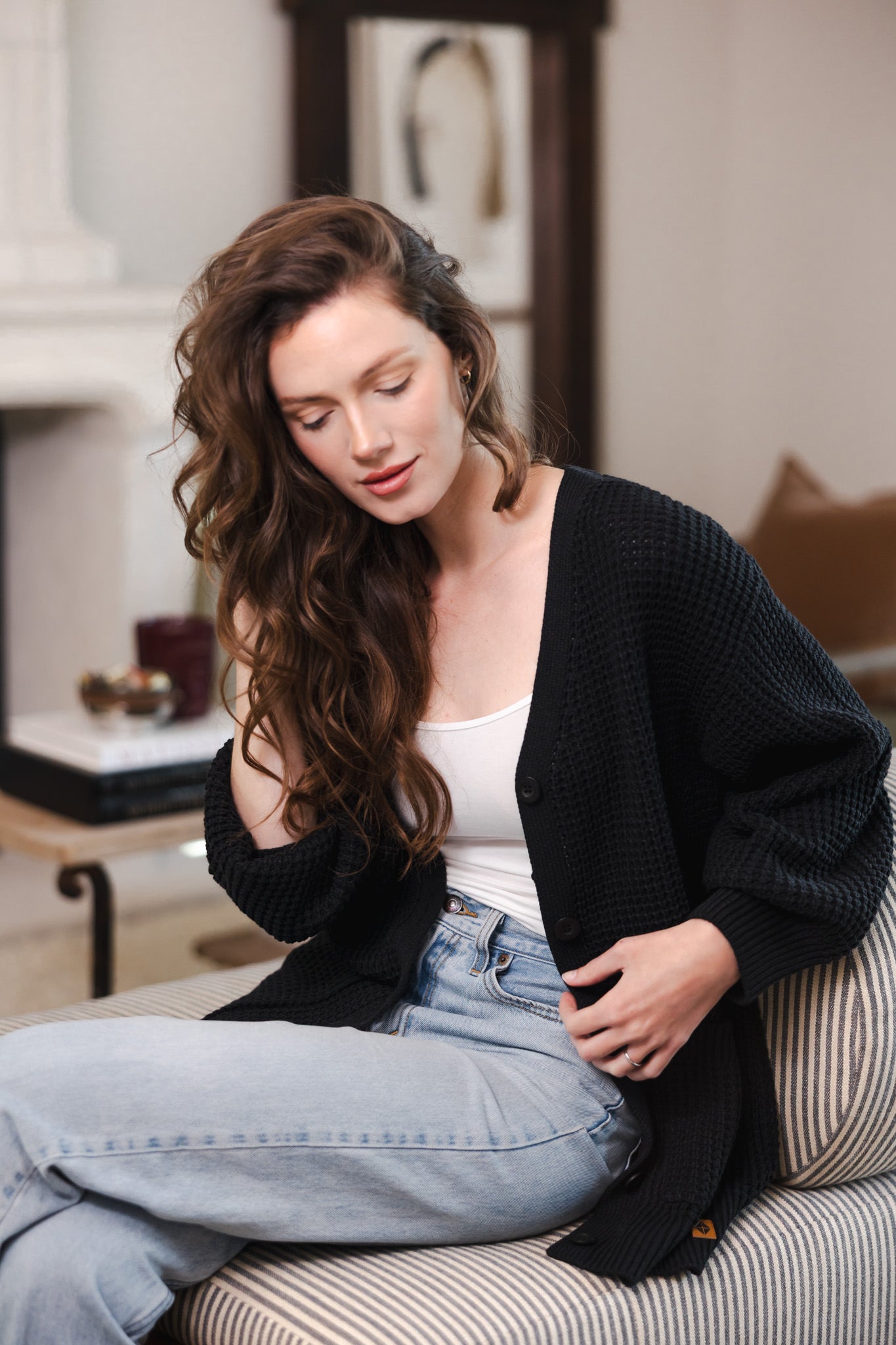 Chunky Knit Women's Waffle Cardigan in Midnight - Image 3