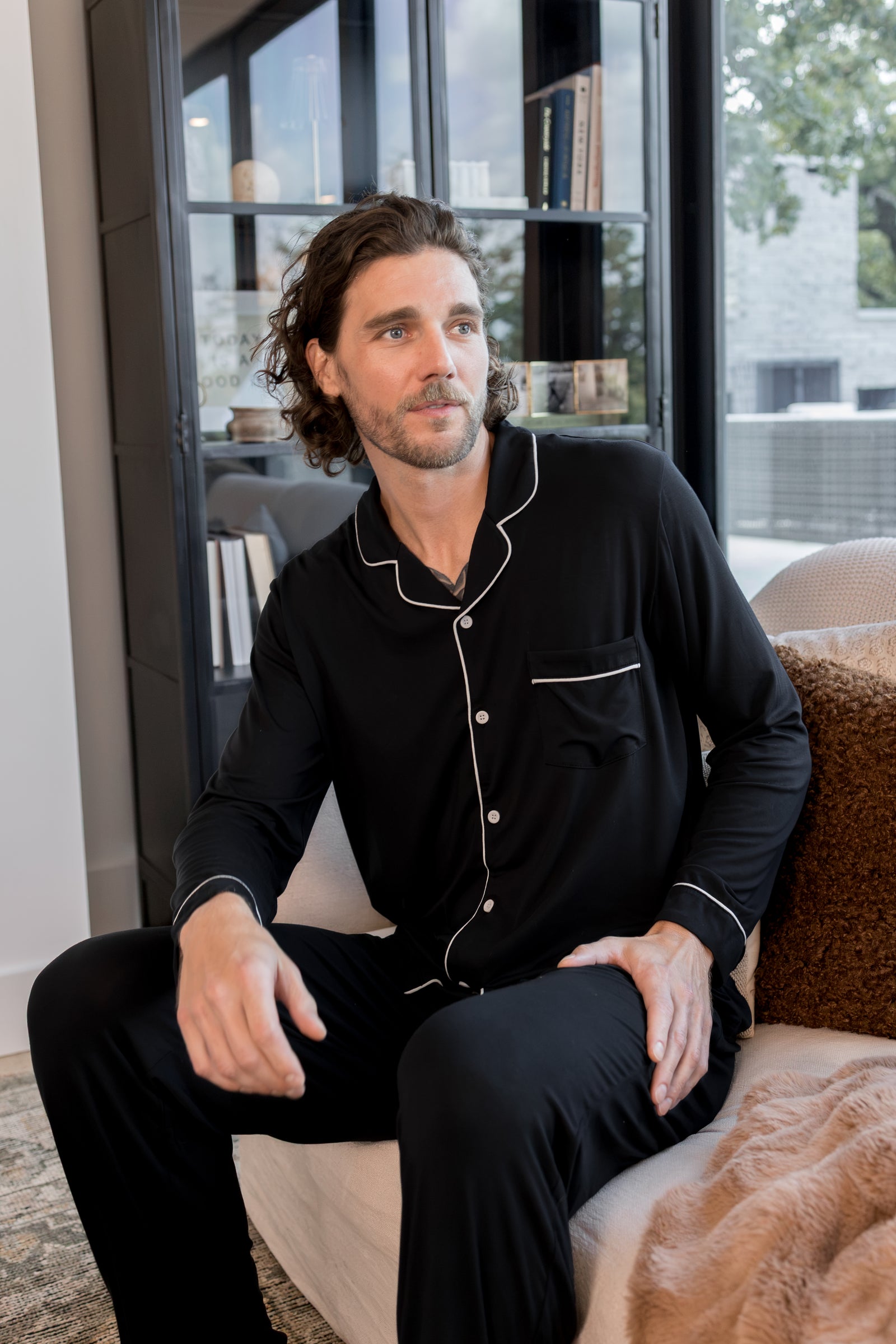 Men's Long Sleeve Pajama Set in Midnight - Image 3