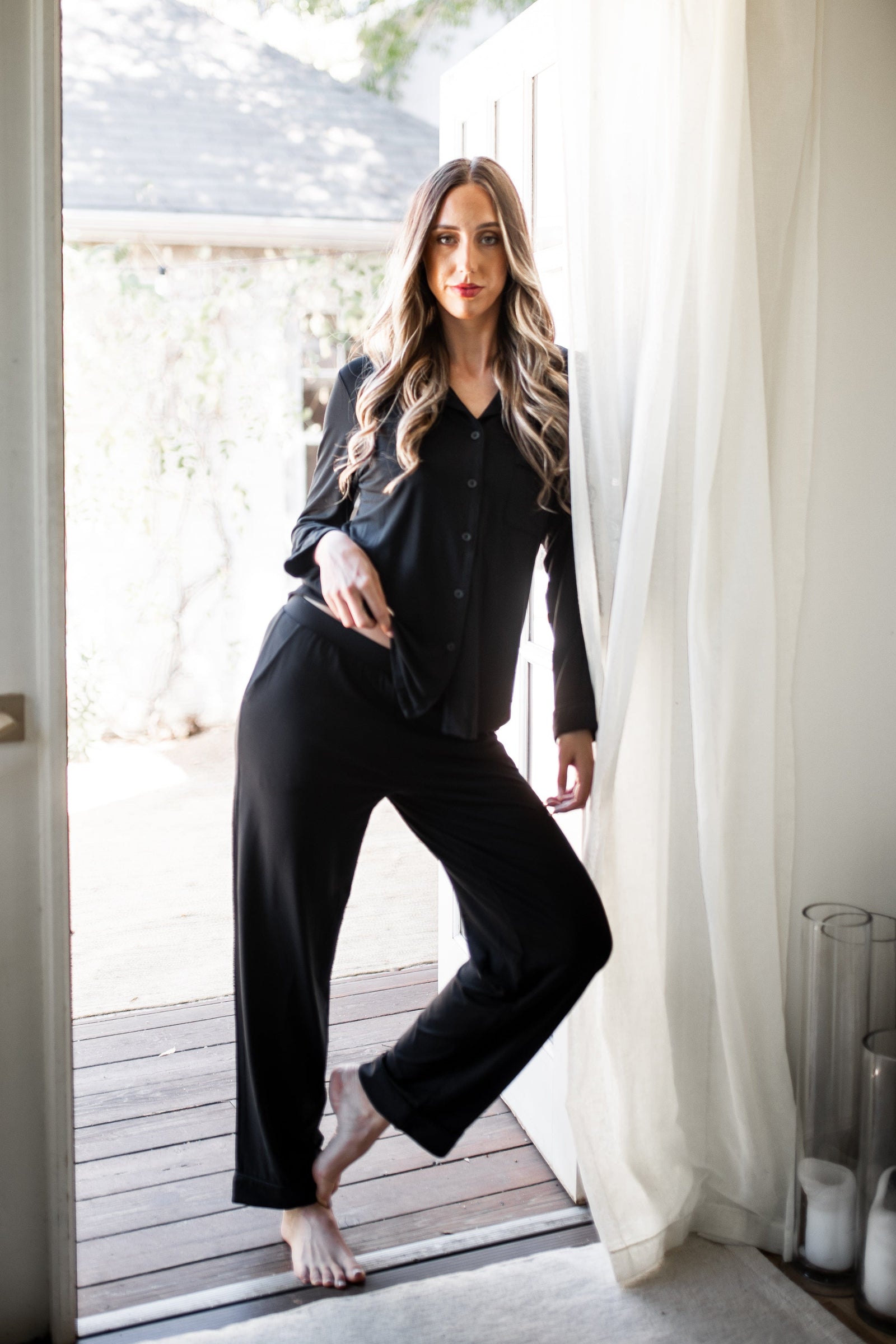 Long-Sleeved Women's Pajama Set in Midnight with Midnight Trim - Image 5