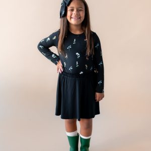 Long Sleeve Toddler Crew Neck Tee in Midnight Wildflower