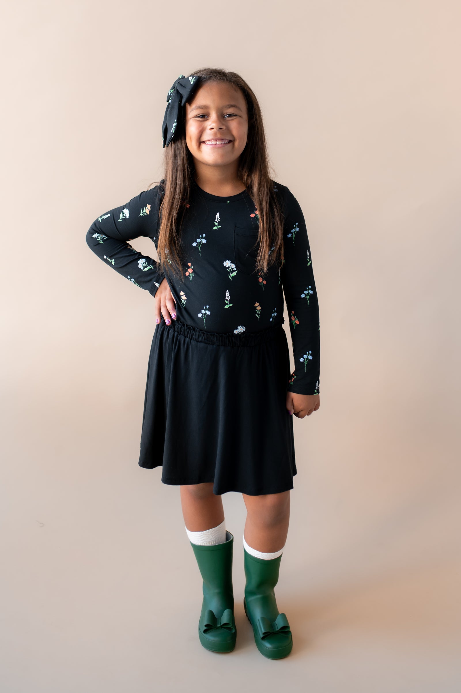 Long Sleeve Toddler Crew Neck Tee in Midnight Wildflower - Image 3