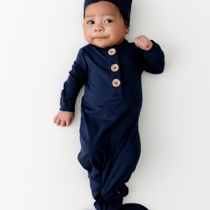 Knotted Day Gown with Hat Set in Navy