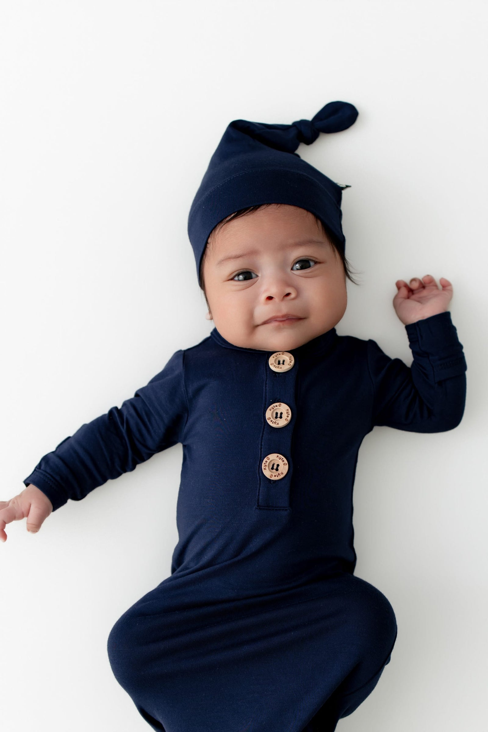 Knotted Day Gown with Hat Set in Navy - Image 3