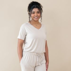 Women's Oversized V-Neck Tee in Oat