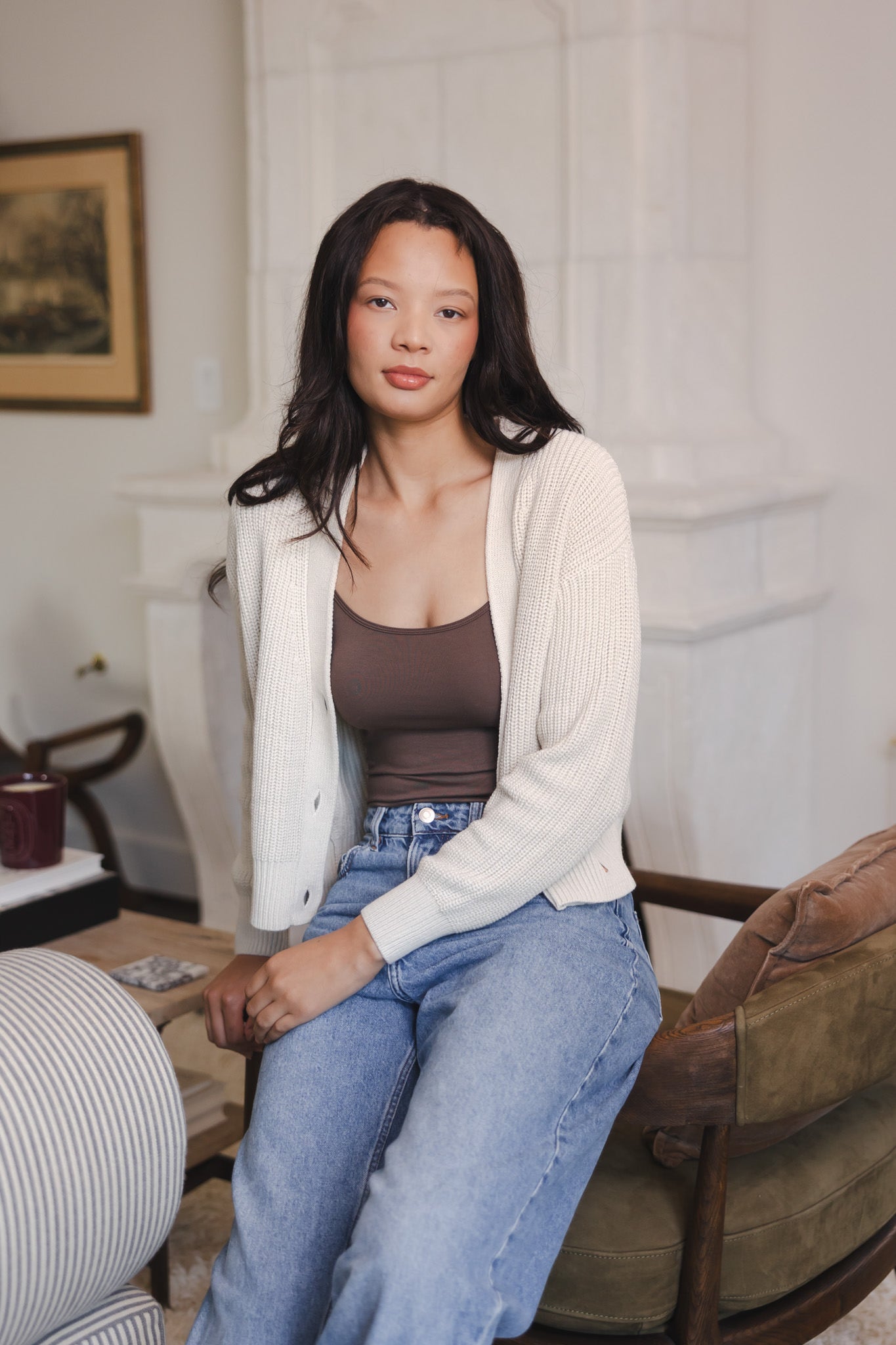 Chunky Knit Women's Cropped Cardigan in Oat - Image 3
