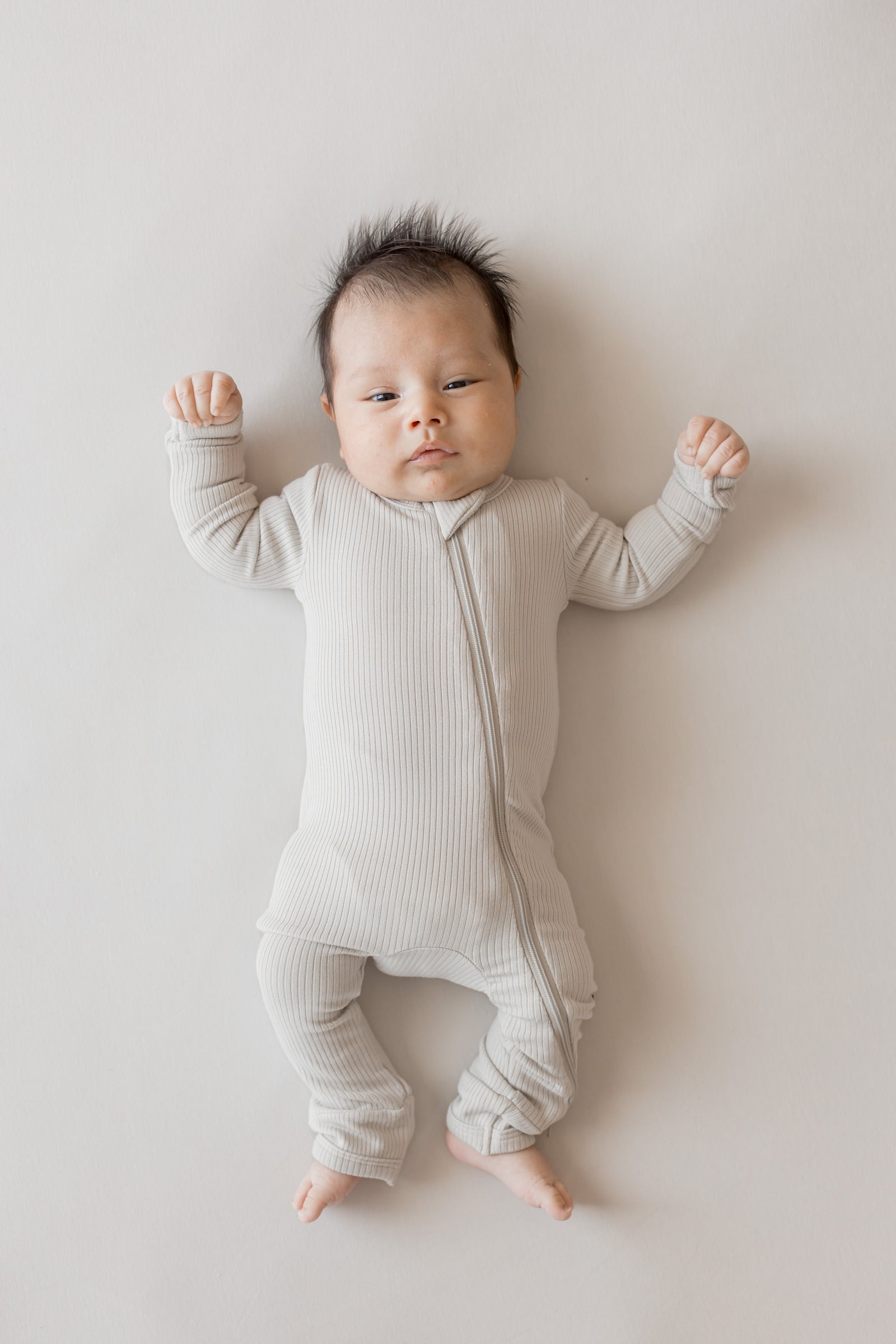 Ribbed Zipper Romper in Oat - Image 3