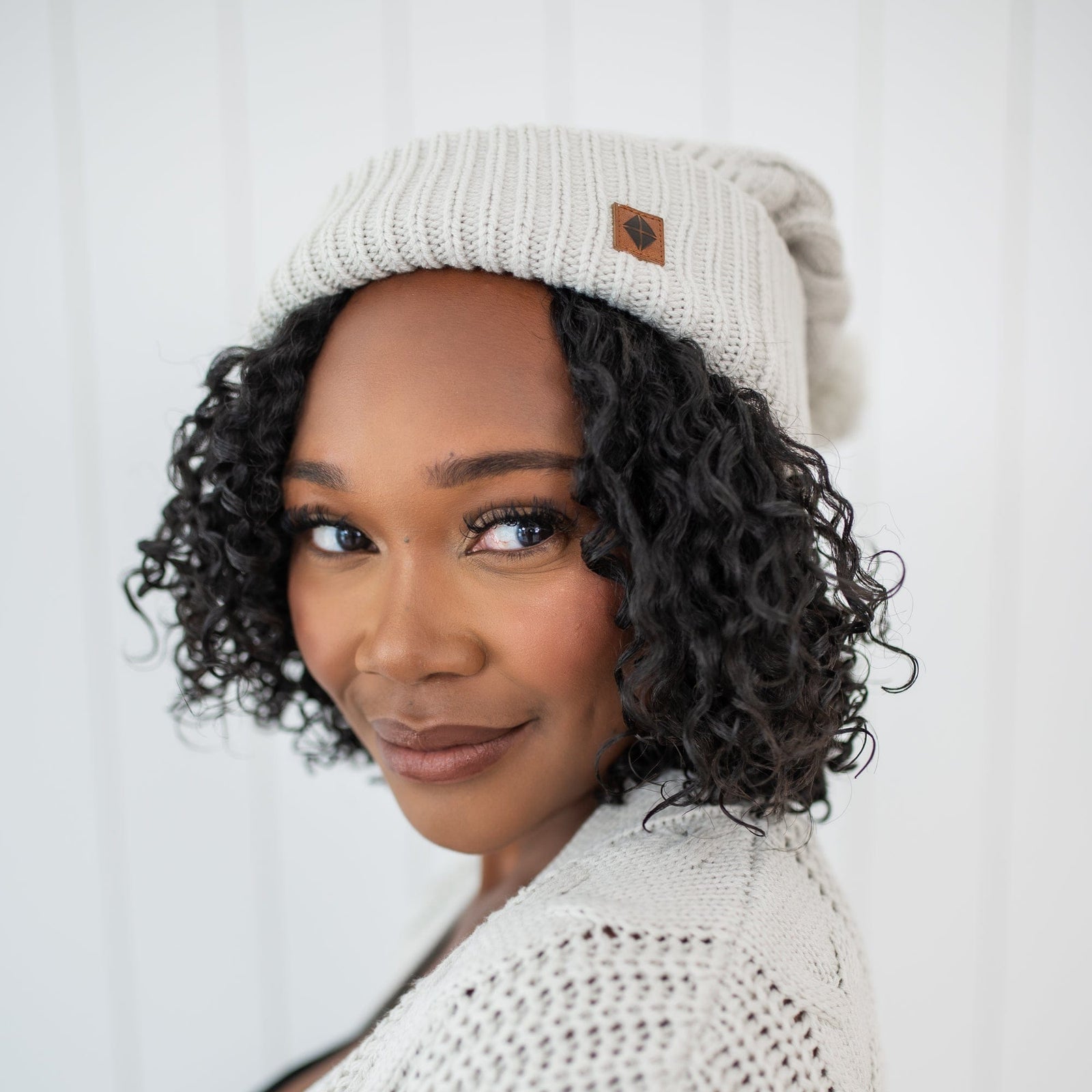Cable Knit Adult Pom Beanie in Oat - Image 4