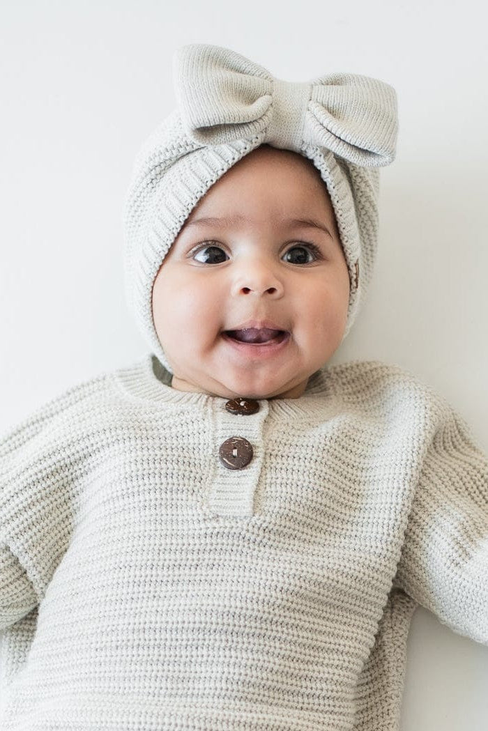 Chunky Knit Bow Headband in Oat