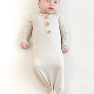 Ribbed Knotted Day Gown with Hat Set in Oat