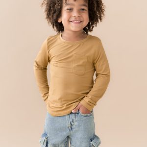 Long Sleeve Toddler Crew Neck Tee in Ochre