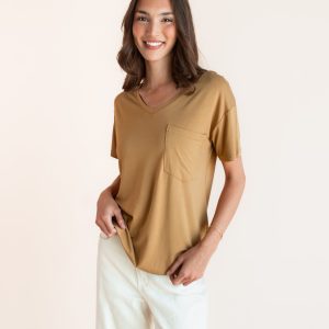 Women's Oversized V-Neck Tee in Ochre
