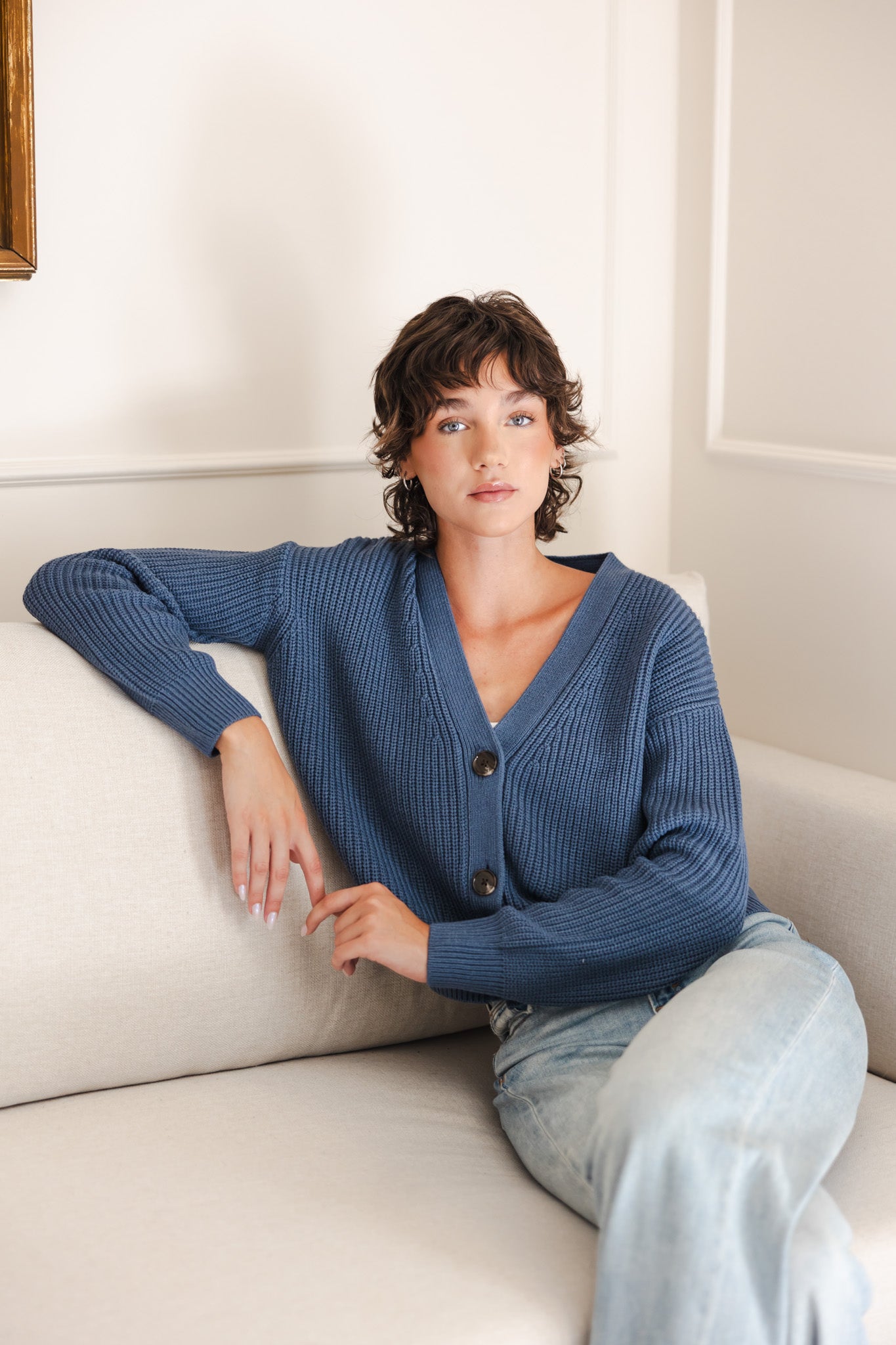 Chunky Knit Women's Cropped Cardigan In Oxford