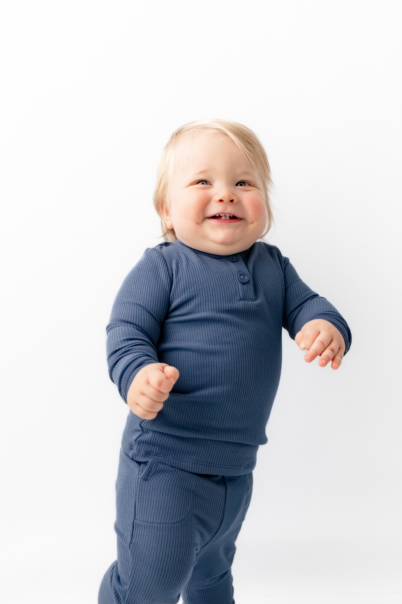 Ribbed Infant Henley Set in Oxford - Image 4