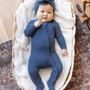 Ribbed Zipper Footie in Oxford