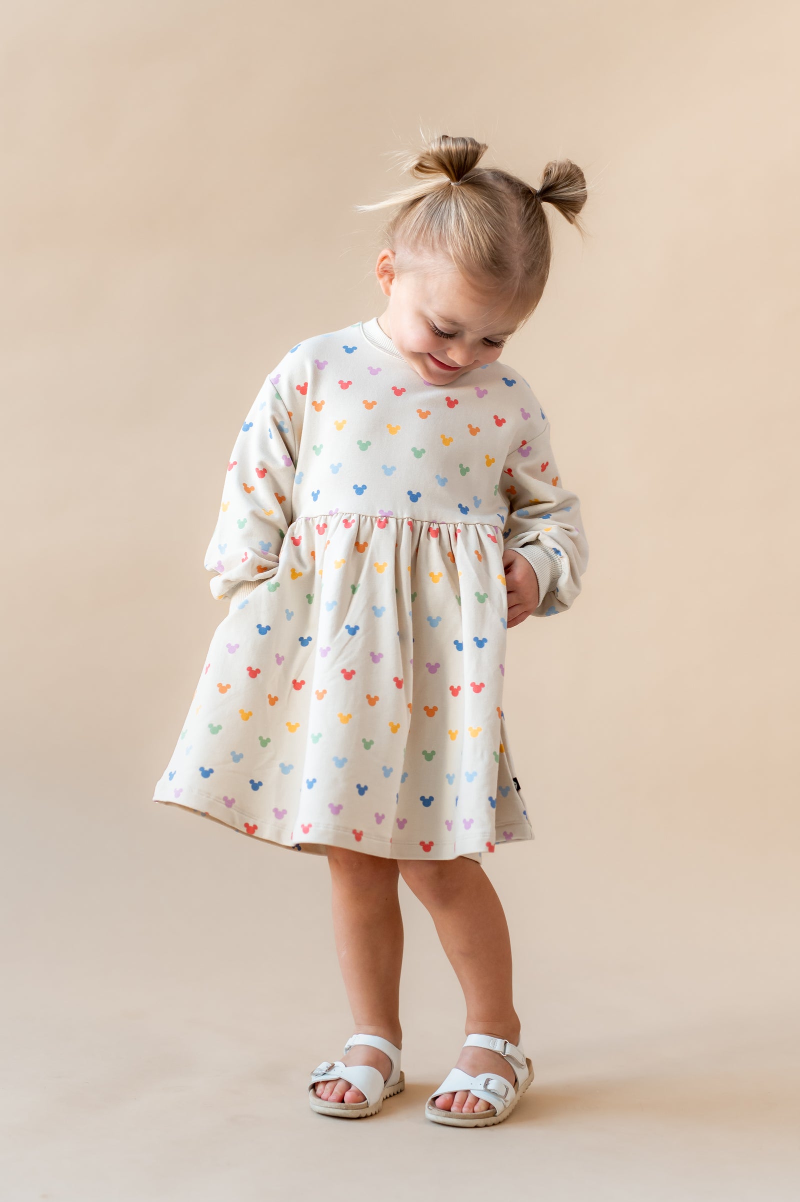 Long Sleeve Skater Dress in Pastel Mickey Mouse - Image 3