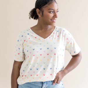 Women's Oversized V-Neck Tee in Pastel Mickey Mouse