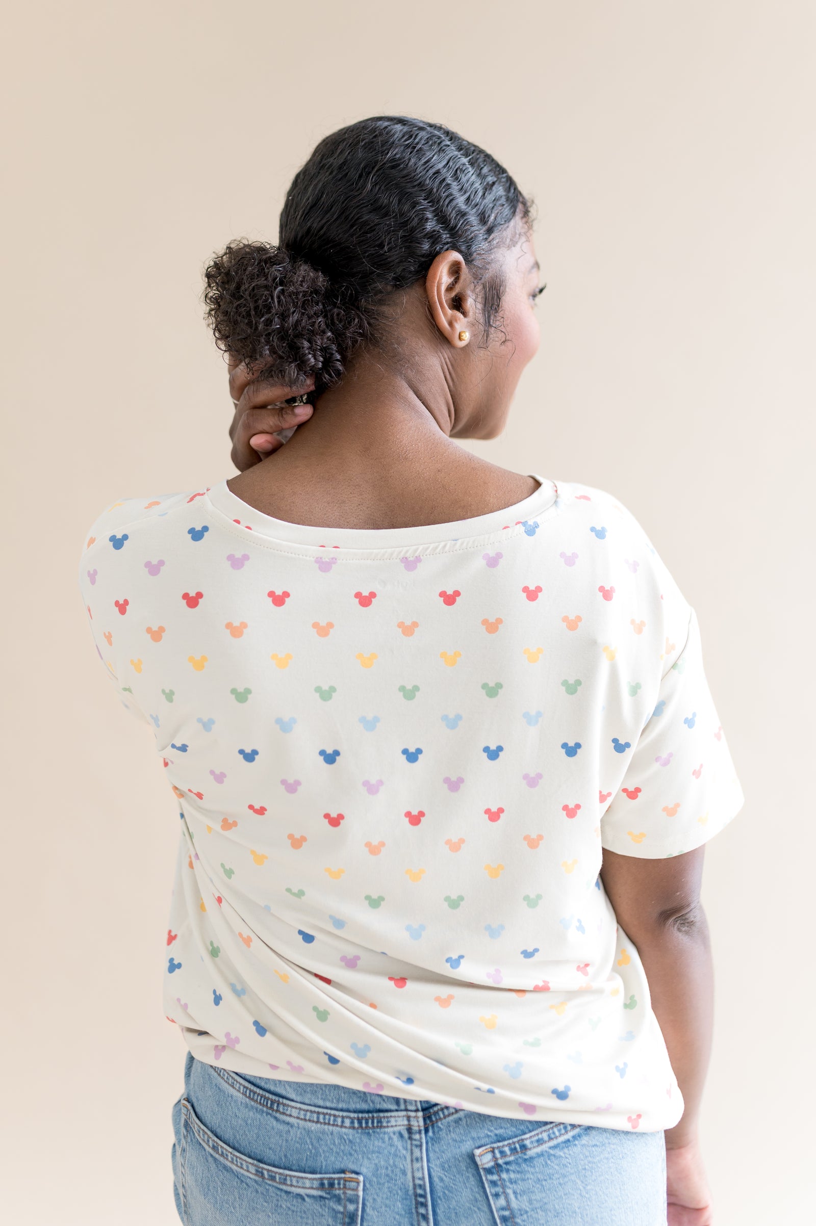 Women's Oversized V-Neck Tee in Pastel Mickey Mouse - Image 5