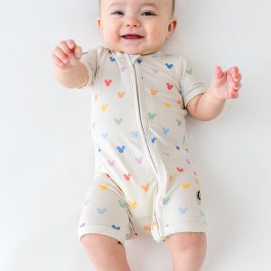 Zipper Shortall Romper in Pastel Mickey Mouse