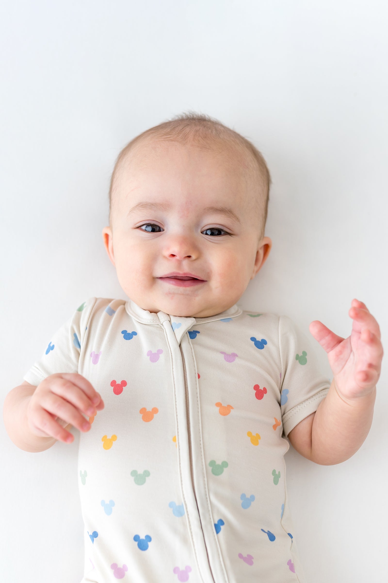 Zipper Shortall Romper in Pastel Mickey Mouse - Image 3
