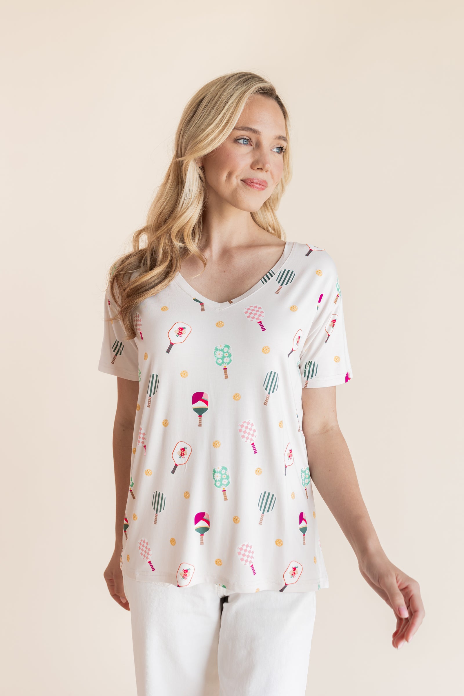 Women's Oversized V-Neck Tee in Pickleball